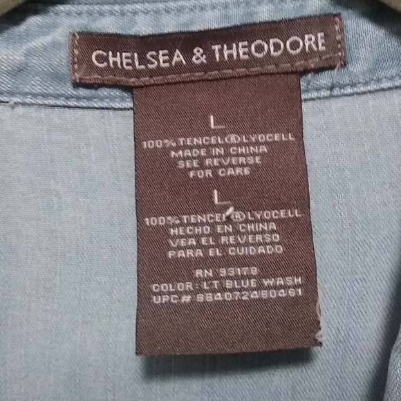CHELSEA & THEODORE Tencel light blue wash button up shirt, L - Picture 4 of 8